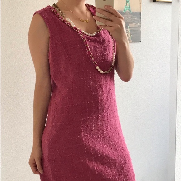 Moschino Pink Pearl Chain links Necklace Midi Dress 12 - Picture 3 of 9
